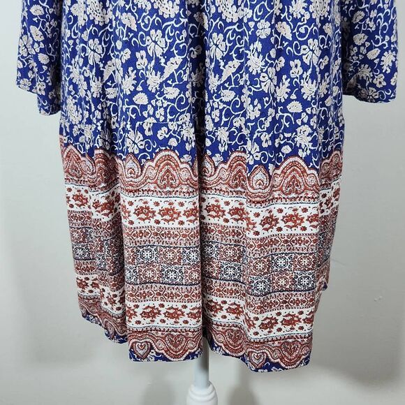 Blu Pepper Blue and Red Floral Boho Mini Dress Size Medium Cute Boho Dress - Picture 4 of 9